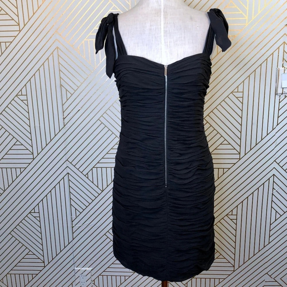 Rebecca Taylor Zip Front Dress Ruched Onyx Black - Picture 1 of 8